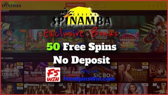 Erhalten Sie exklusive 50 Freispiele ohne Einzahlung im Casino Spinamba nur bei FreeSpinsWin.com! ist in diesem Bild.