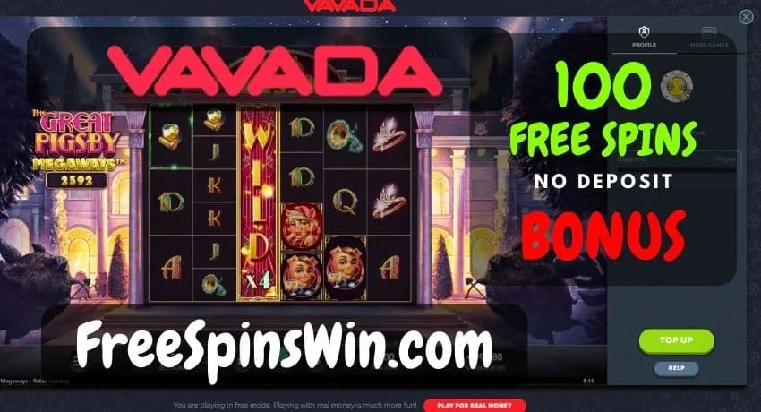 Resimde Vavada Casino'da talep etmek için bir düğme ile '100 free spin no deposit' metnini görüntüleyen bir bilgisayar ekranının görsel temsili.