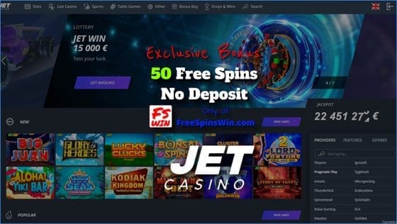 Übersicht und 50 Freispiele im Casino Jet finden Sie in diesem Bild.