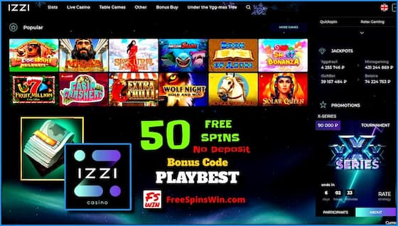 FreeSpinsWin.com'daki yeni casino IZZI'deki harika slot seçeneklerini bu görselde keşfedin.