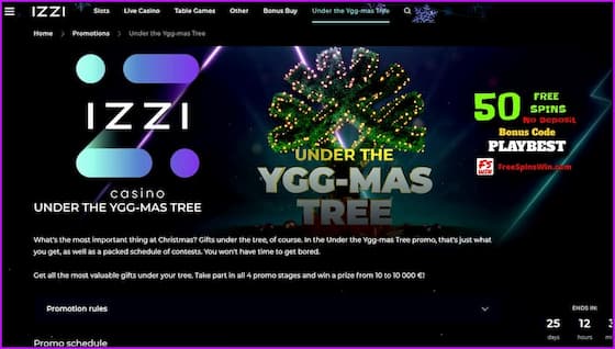 As promoções especiais e os torneios do cassino IZZI no FreeSpinsWin.com estão nesta imagem!