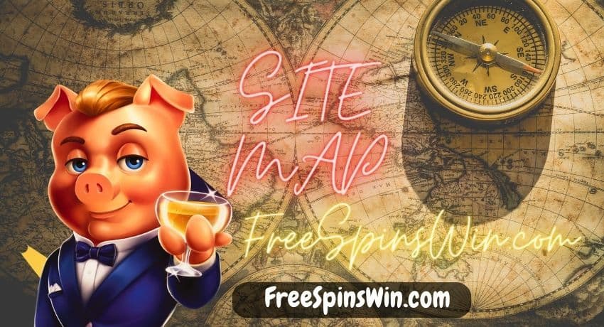 Карта сайта FreeSpinsWin.com с бесплатными вращениями и бонусами изображена на фото.